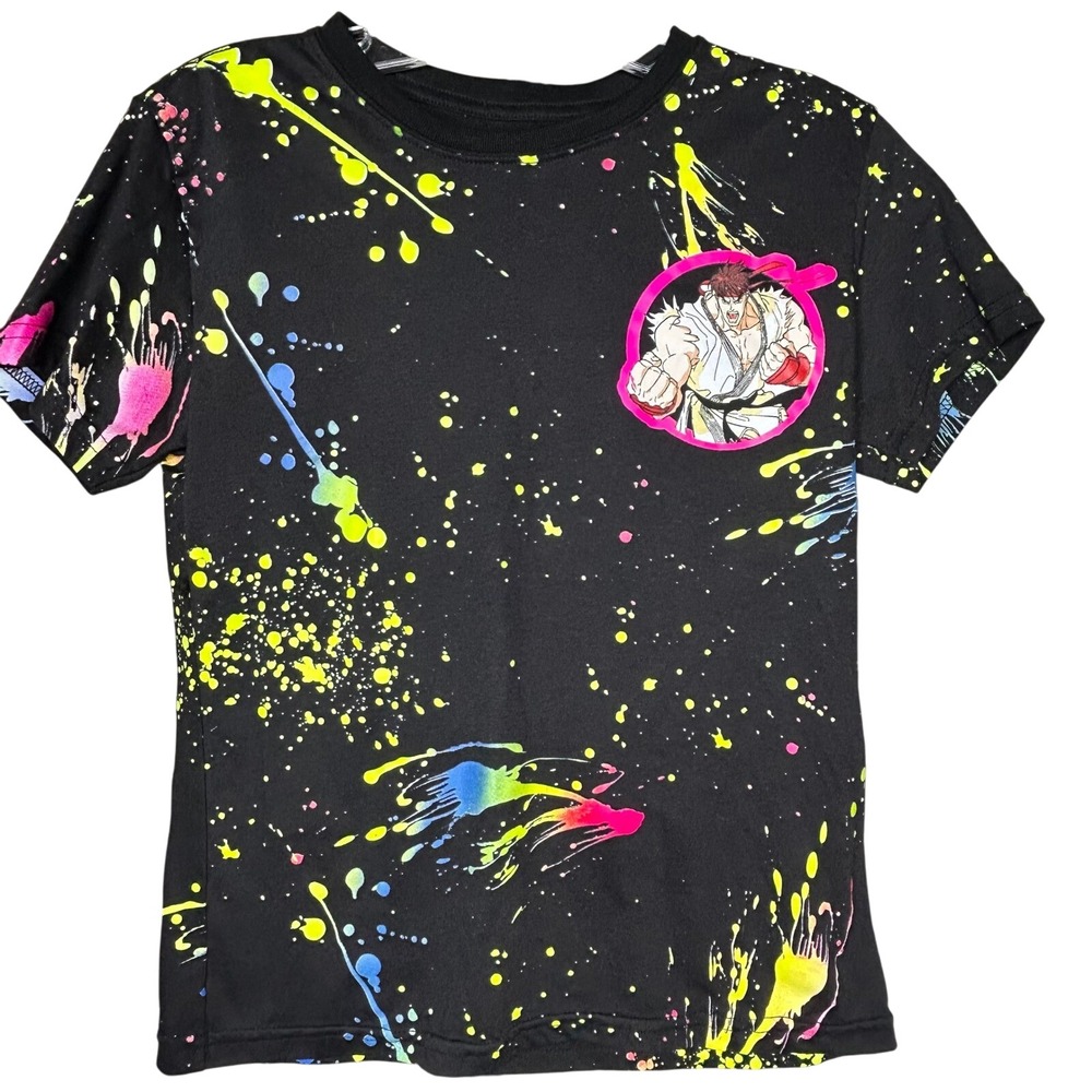 Street Fighter Capcom Kids T-Shirt Size S Colorful Splatter Graphic‎ Tee